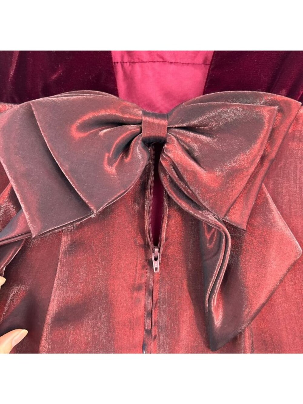 VTG Michaelangelo Dress Women's Size XS Burgundy Maxi Velvet With Bow Detail - Picture 9 of 15